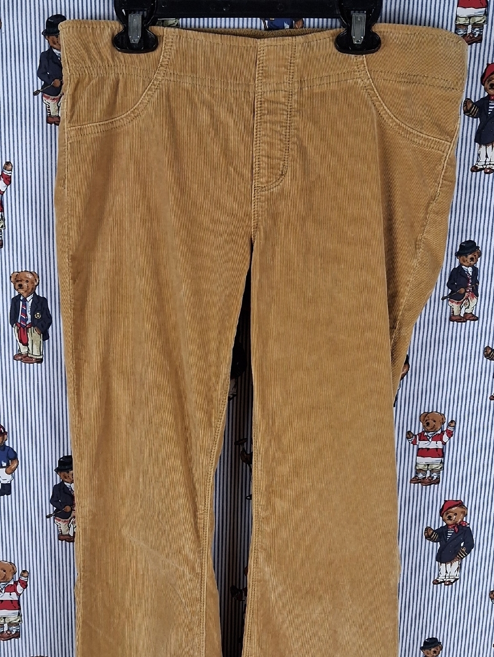 Women's Low Rise Fitted Flare Out Bell Bottom Corduroy Tan Boho Pants Sz 27